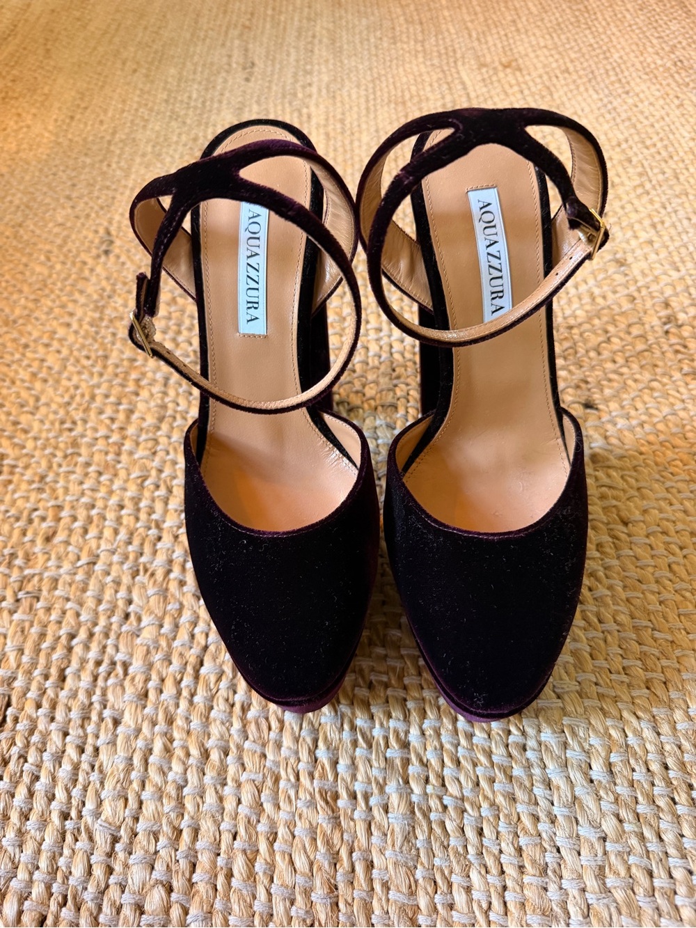 Aquazzura Deep Burgundy Velvet Strappy Platform Heels - NEVER WORN